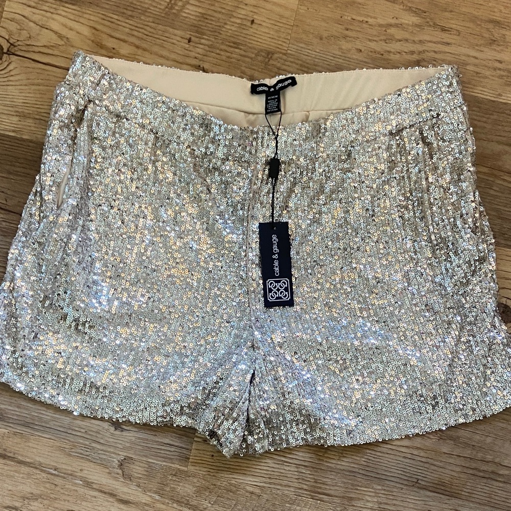 Cable & Gauge Silver Sequin High Waist Women’s Shorts